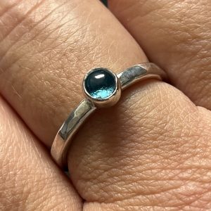 London Blue Topaz Ring. Topaz ring, blue stone ring. Simple blue topaz ring, stack ring, hammered silver stone ring, minimalistic ring.