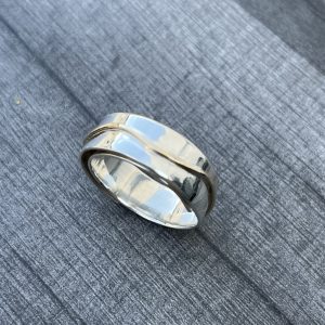 Gold Wave Wrap Over Ring, silver wrap ring, adjustable ring, silver and gold wrap over ring, wave ring, silver wide ring.