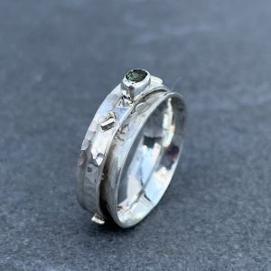 Peridot Spinner Ring, silver spinner ring, peridot ring, 8mm wide spinner, silver and gold spinner ring, gold hearts spinner ring, gold heart ring, peridot wide ring,Love hearts ring, gold heart spinner ring,