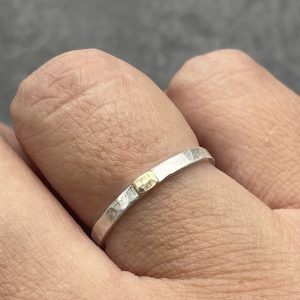 Gold Top Ring, hammered ring, stack ring, silver and gold ring, delicate ring, minimalist ring, mixed metals ring.