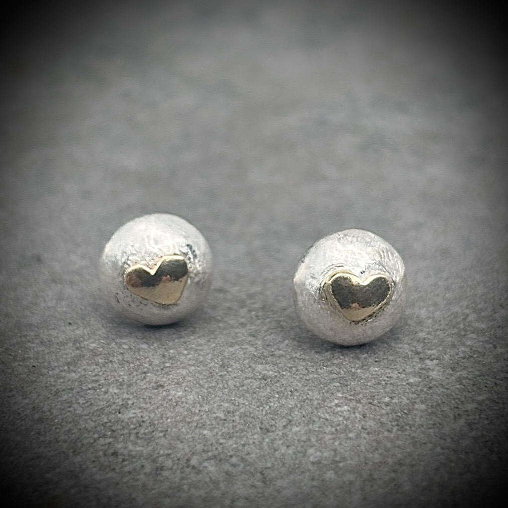 Pebble studs, gold heart pebble studs, chunky silver studs, round silver studs, minimalist studs, pebble jewellery, gift for her, valentines gift, gift for mum,