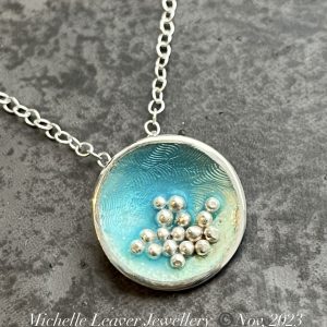 Enamel Pendant, blue enamel pendant, ocean tide pendant, sea pendant. Round blue pendant, silver bubbles pendant, enamel,