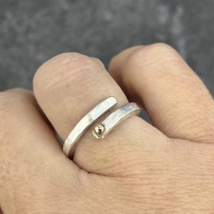 Chunky Gold Dot Ring, adjustable ring, hammered silver ring, staggered ring, unisex ring, square wire ring,