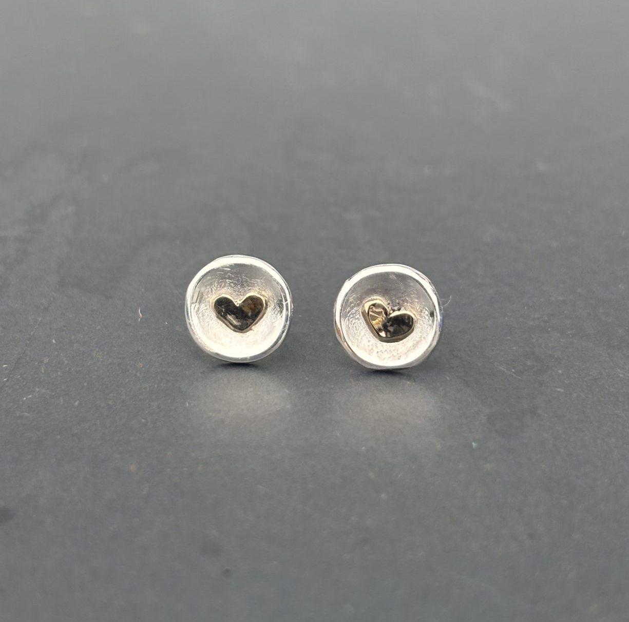 Gold Heart Studs, heart studs, silver and gold studs, heart studs, gift for her, gift for birthday, gift for Christmas, valentines gift,