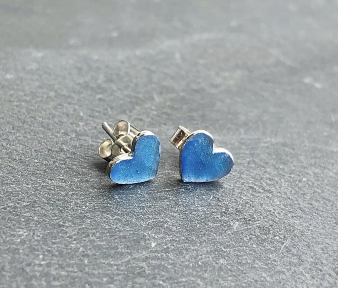 Enamel Studs, heart studs, blue enamel studs, heart studs, enamel, valentines gift, birthday gift,