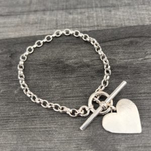Silver Heart Fob Bracelet, silver heart bracelet, silver toggle bracelet, fob bracelet, heart charm bracelet, silver charm bracelet, t bar and ring bracelet,