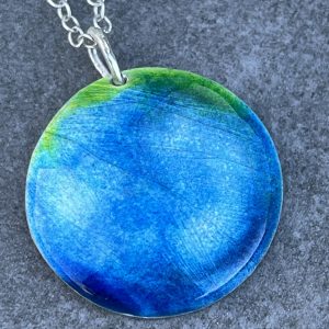 Enamel Pendant, blue round pendant, gift for her, anniversary gift, enamel jewellery,
