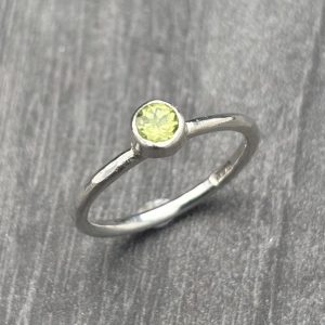 Peridot Silver Ring, Sterling silver hammered ring with birthstone.
