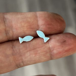 Turquoise Enamel and silver fish studs
