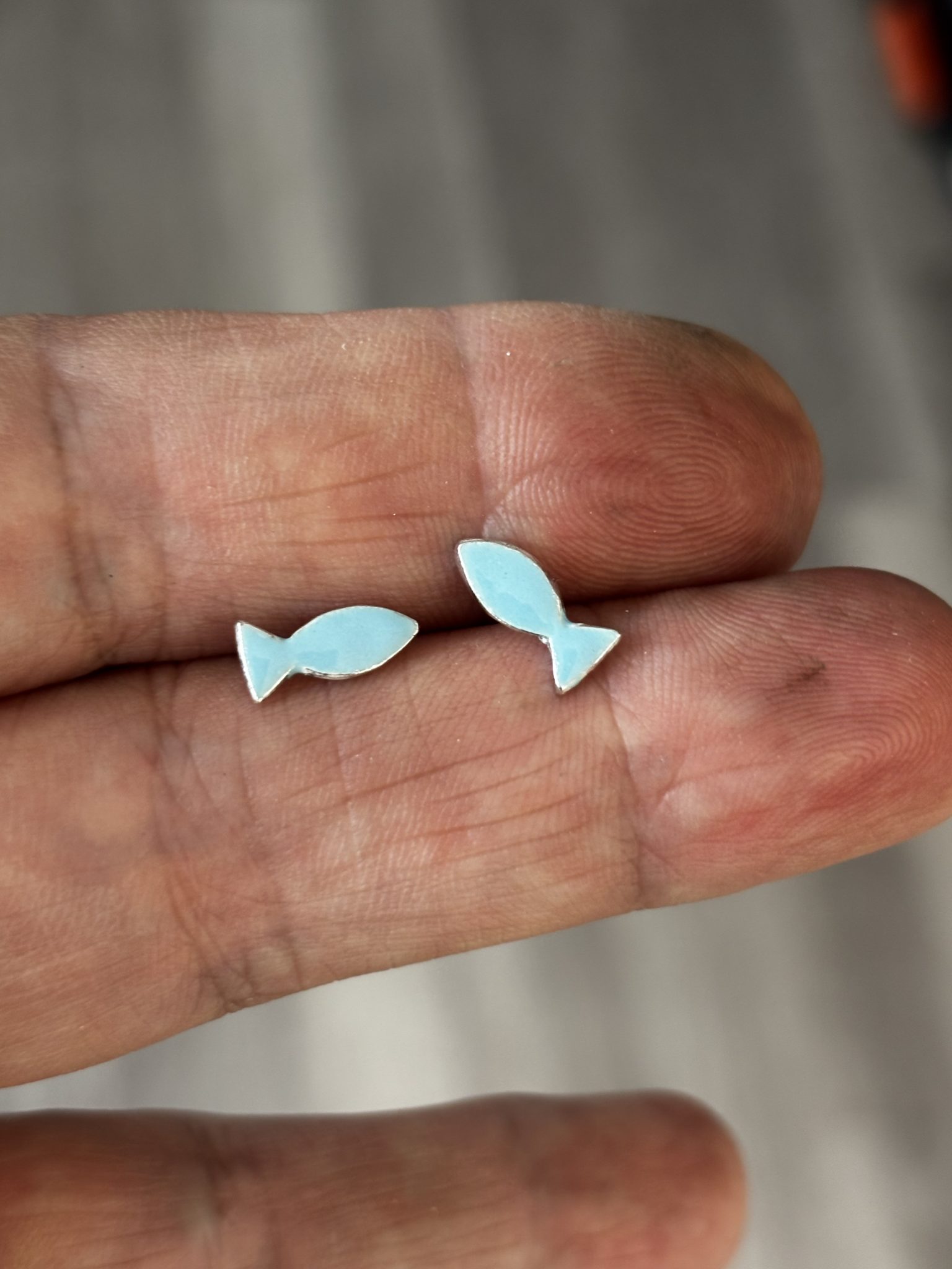 Turquoise Enamel and silver fish studs