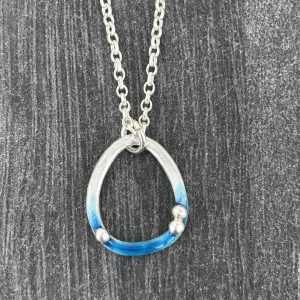 Enamel Pebble Pendant, blue enamel and silver pendant, enamel jewellery,