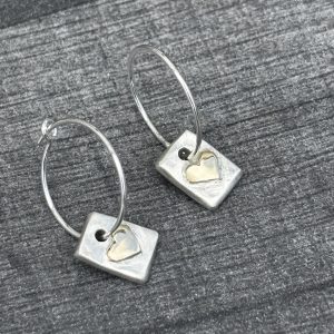 Gold Heart Charm Hoop Earrings, Silver hoop charm earrings, valentines gift, heart earrings,