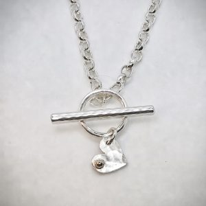 Silver fob necklace, Hammered Heart charm fob necklace