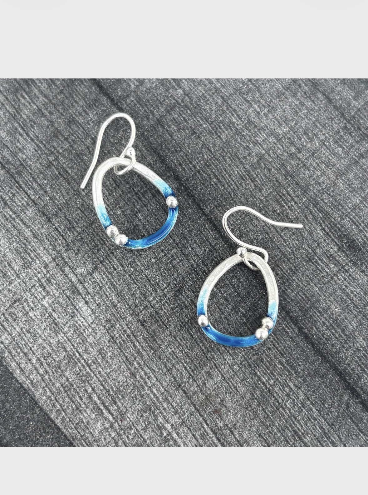 Enamel Earrings, pebble earrings, blue enamel earrings, enamel, enamel jewellery, silver and blue enamel earrings, oval wire earrings, silver bubble earrings,