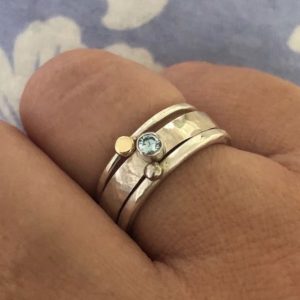 Aquamarine Stack Ring,  Silver stack ring, Stack ring, aquamarine ring, aquamarine stack ring, silver aquamarine stack ring, silver and gold stack ring.