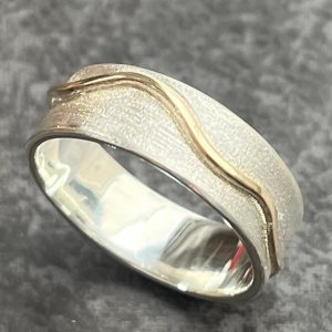 Gold Wave Ring. Wave ring, wavy ring, silver and gold ring, wide silver and gold ring, mixed metals ring, silver band, wedding band, unisex band, silver band ring,