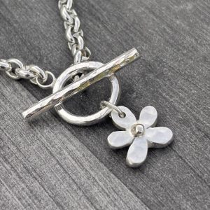 Chunky Daisy Fob Necklace, Sterling silver charm fob necklace, daisy necklace, Daisy jewellery, Daisy