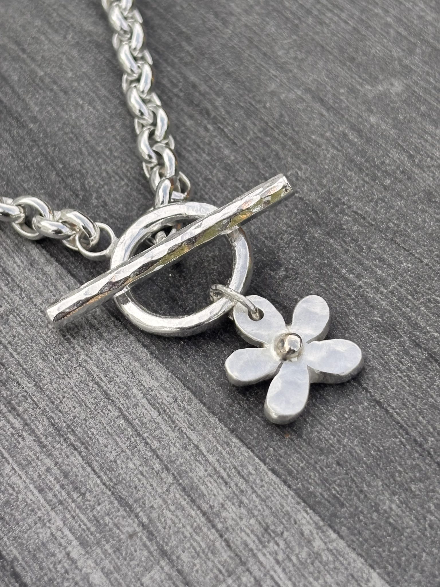 Chunky Daisy Fob Necklace, Sterling silver charm fob necklace, daisy necklace, Daisy jewellery, Daisy