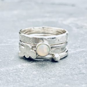 Opal silver stack ring, Opal ring, cloud ring, multi ring set. cloud stack ring, celestial stack ring,