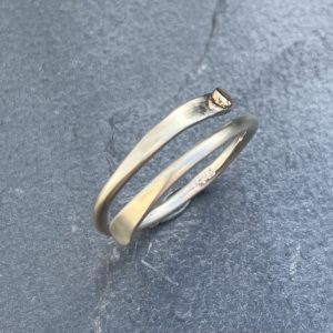 Gold Dot Wrap Over Ring, adjustable ring, gold dot ring, silver wrap over ring, minimalist ring, silver and gold ring, simple ring, mixed metals ring, flexible ring,