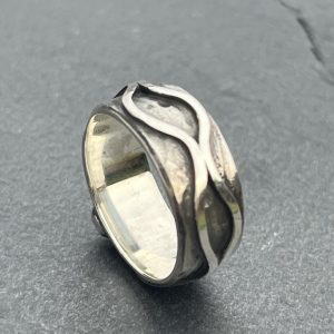 Silver Wave Ring, silver band, oxidised ring, wedding band, unisex ring.