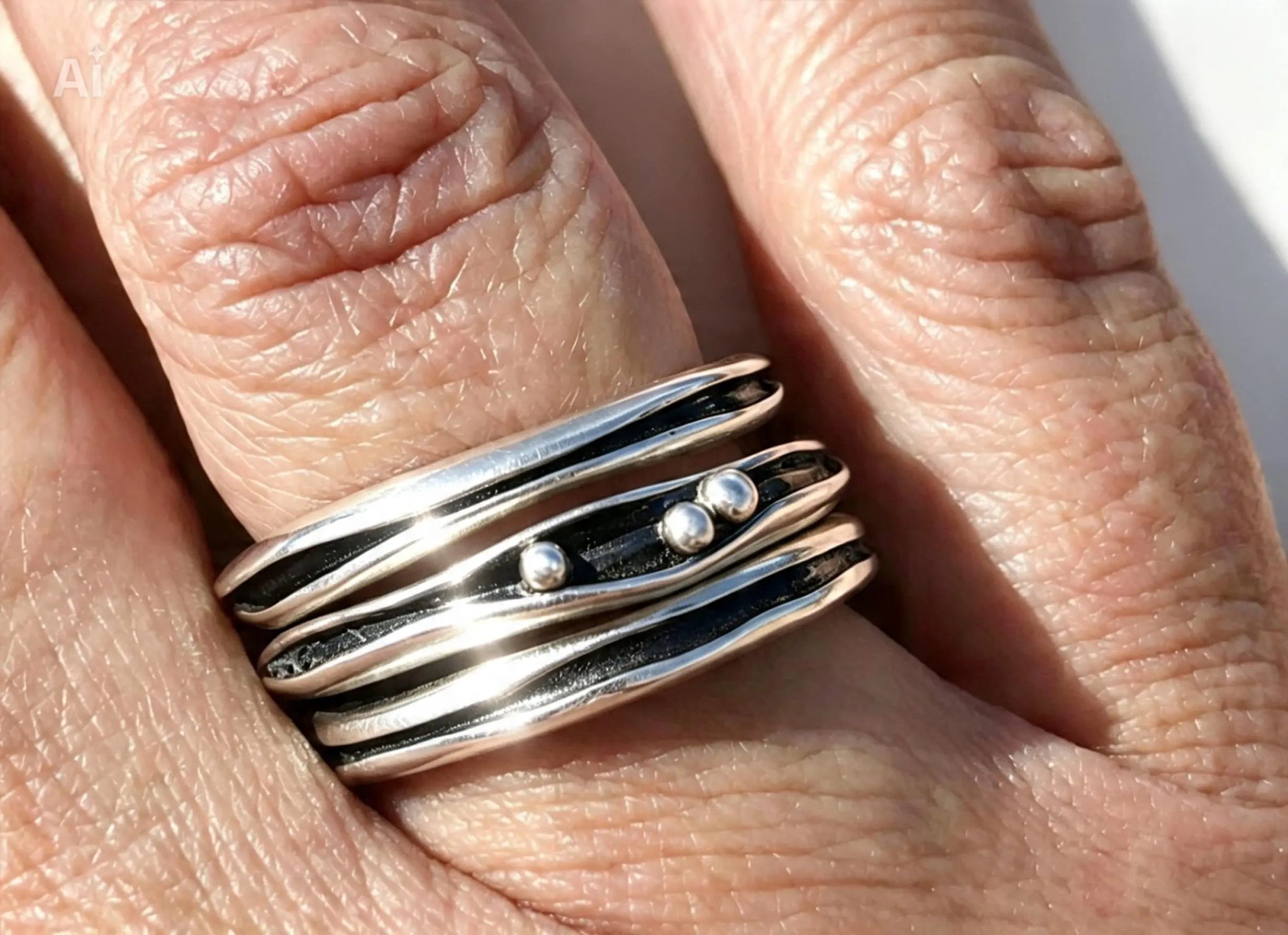 Chunky silver stack ring, freeform stack ring, freeform jewellery, wave rings,