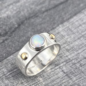 Opal Chunky Silver Ring, medieval style ring, unisex ring, silver and gold ring,