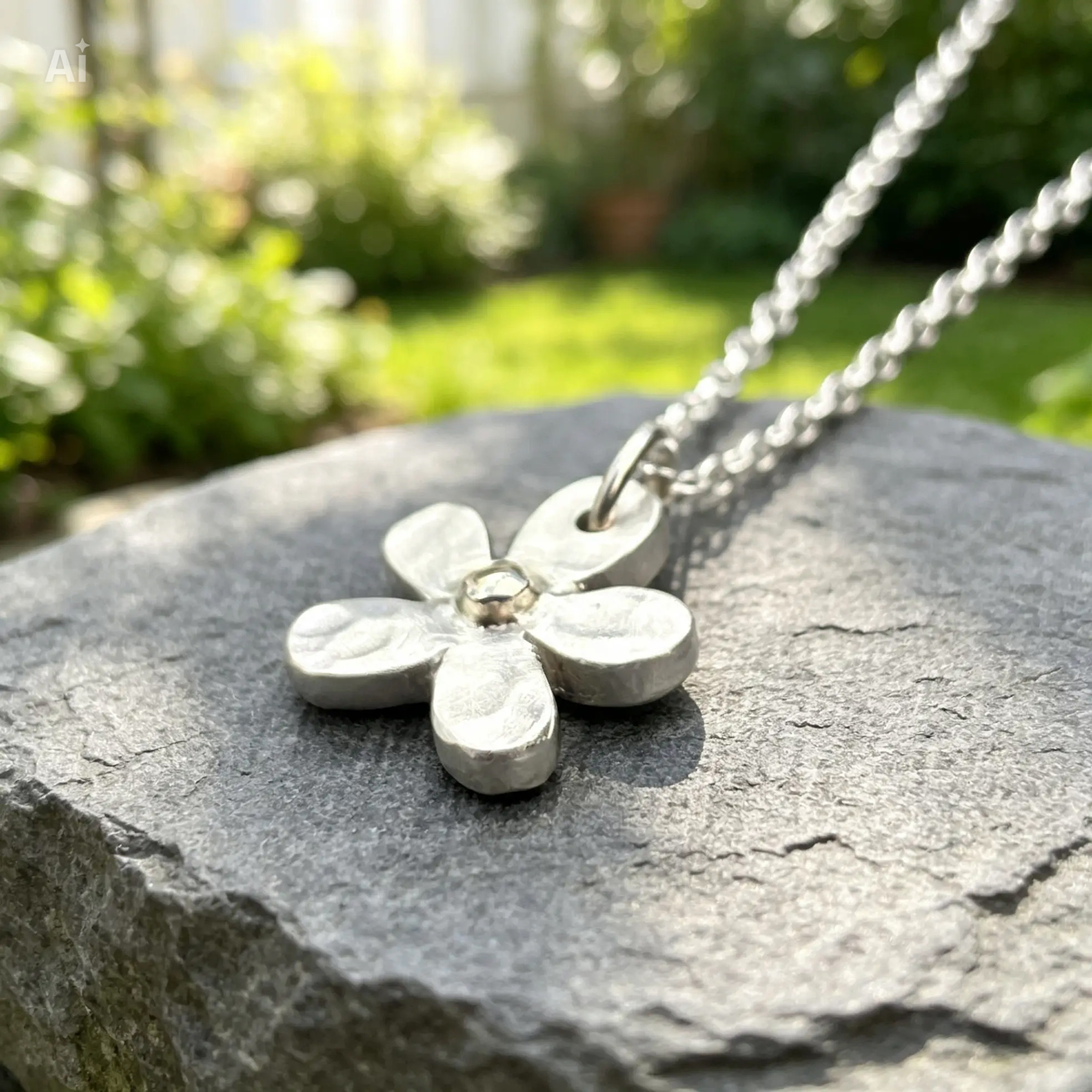 Daisy Pendant, chunky Daisy pendant, silver and gold flower pendant, Daisy jewelry.