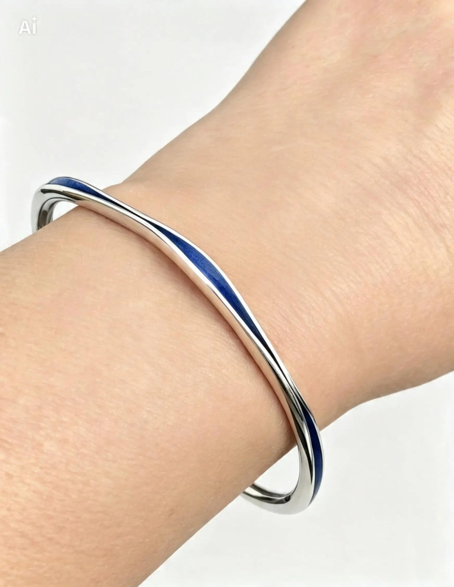 Enamel Bangle, Freeform bangle, enamel bangle, silver wave bangle, blue enamel bangle, silver freeform bangle, wavy bangle, enamel jewellery, silver and enamel bangle,