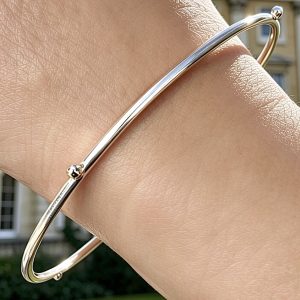 Hammered Silver Bangle with gold detail