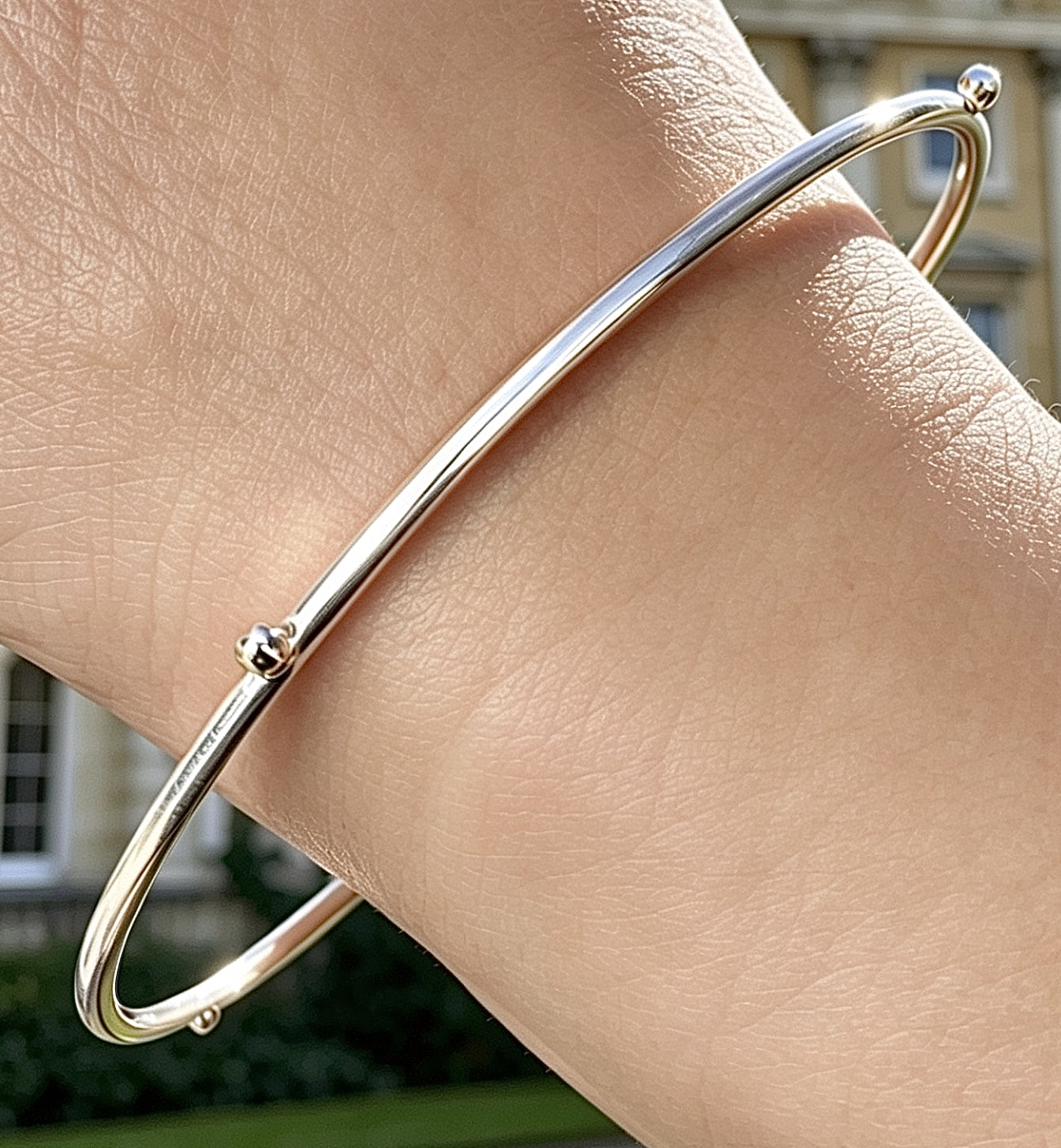 Hammered Silver Bangle with gold detail